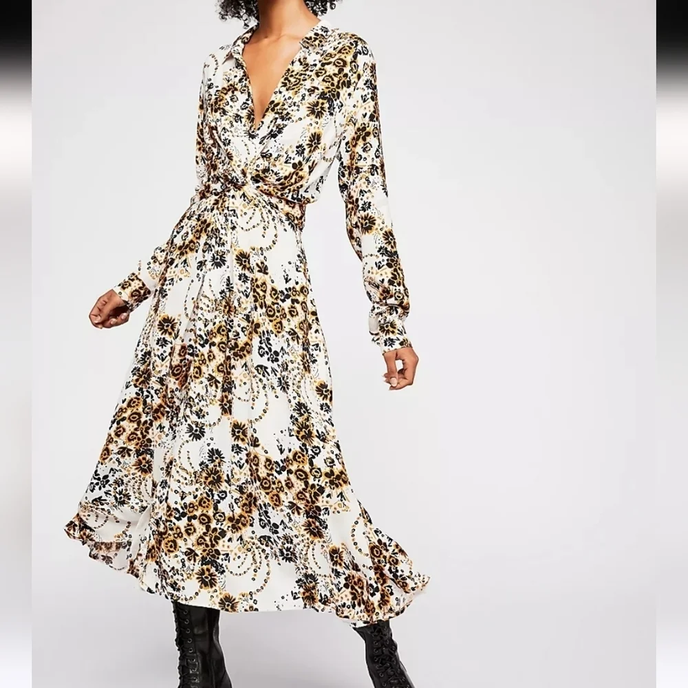 Free People | Boho Tough Love Long Sleeve Midi Shirt Dress Size 10